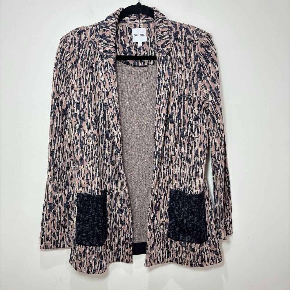 Nic + Zoe Abstract Knit Cardigan Blazer Brown Black Open Front Women S Career